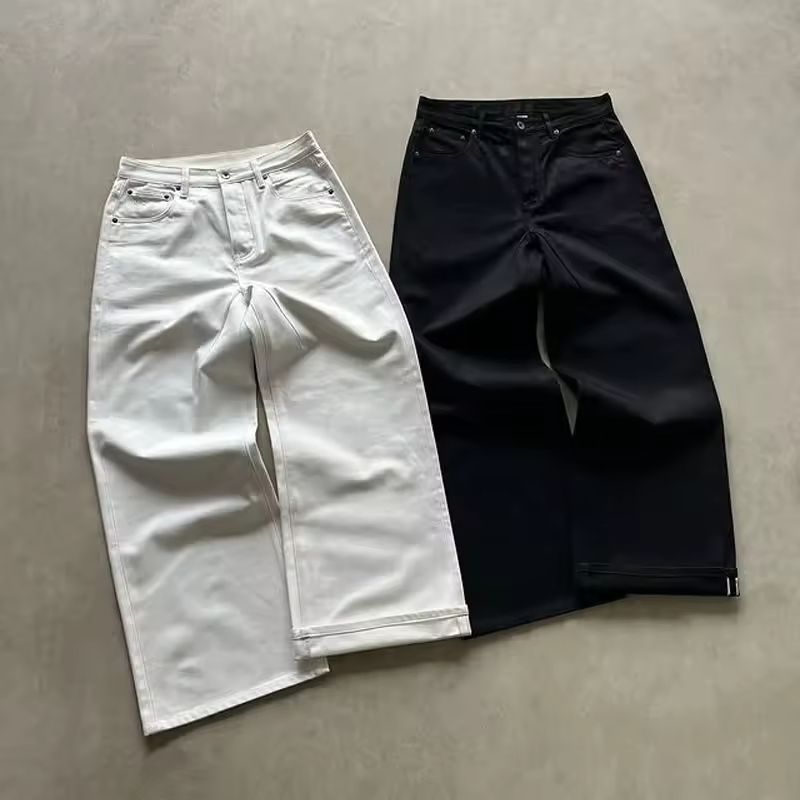 Calças Jeans Baggy Personalizadas para Homens, Largura Oversized, Corte Bootcut, Calças de Designer em Denim, Estilo Cargo, Comprimento Japonês