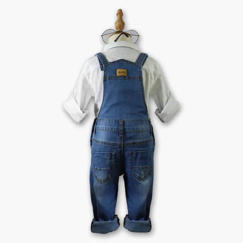 Macacão de Denim Infantil para Crianças, Casual, com Pernas Largas, Suspensório, Calças Jeans, Macacão para Bebês em Denim