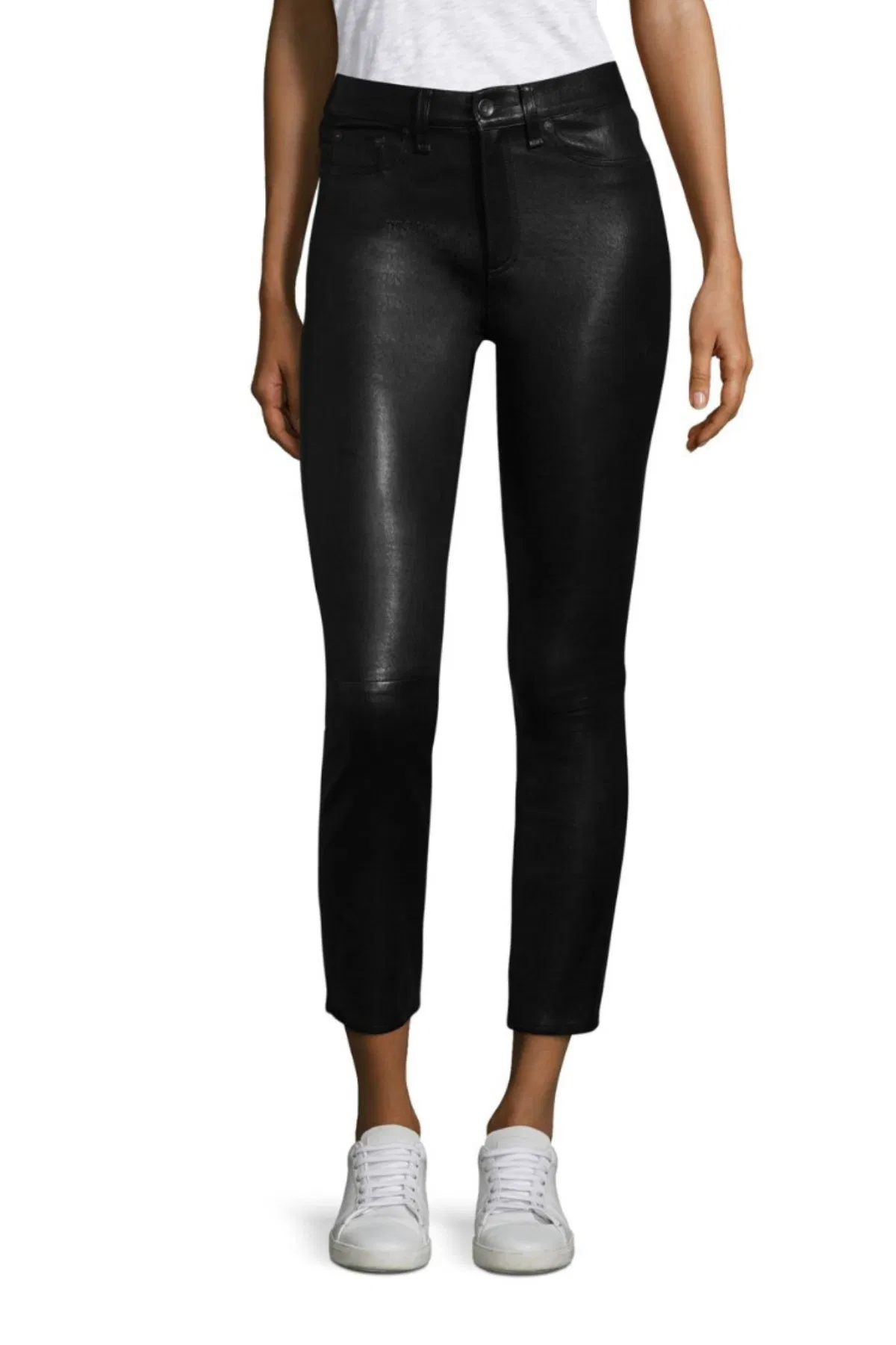 Calças de couro femininas personalizadas OEM de fábrica, moda, calças skinny pretas de PU