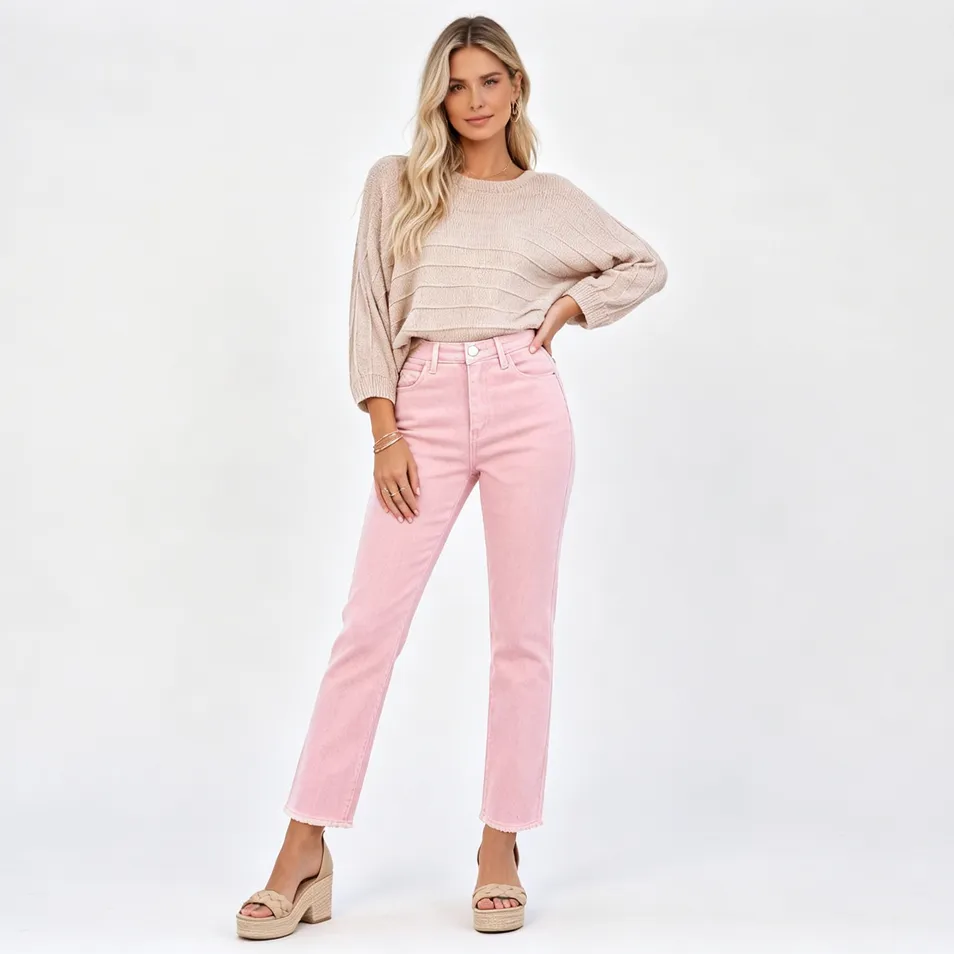 Calças de jeans cropped de cintura média para mulheres