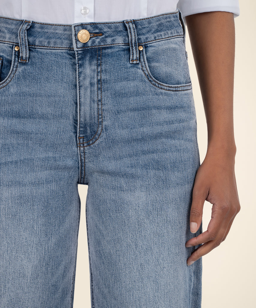 Calças de Denim Lavadas Slim e Estilosas para Mulheres com Cintura Alta