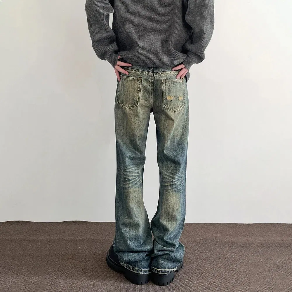 Y2K Calças Jeans Baggy Vintage Azul Desgastadas para Homens - Calças Casuais de Perna Reta para Outono Inverno - Calças de Denim Largadas 240911