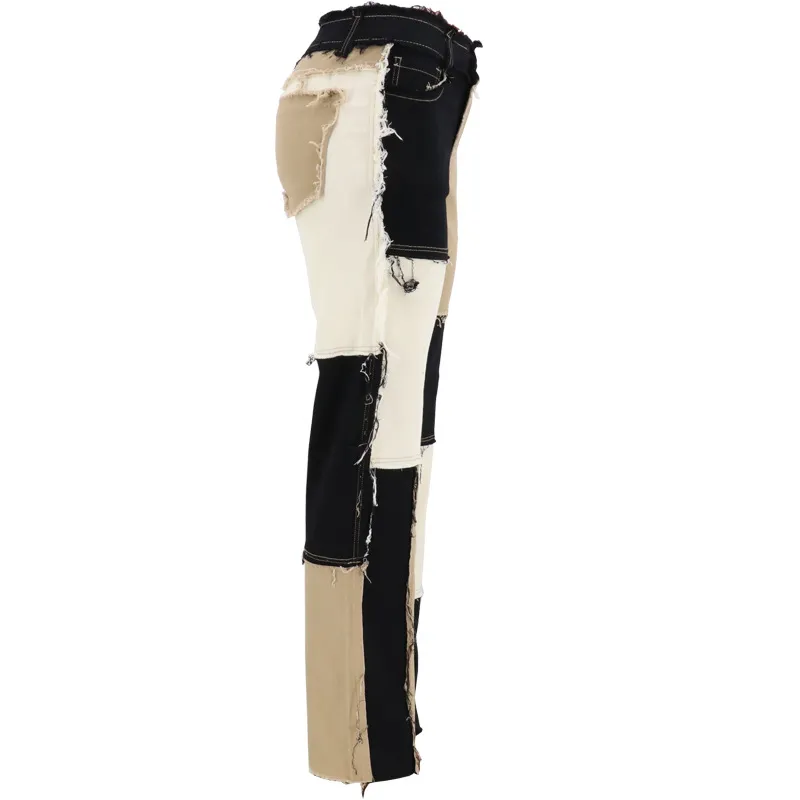 Calças Flare Jeans Skinny para Meninas Calças de Denim Rasgadas Calças Vintage