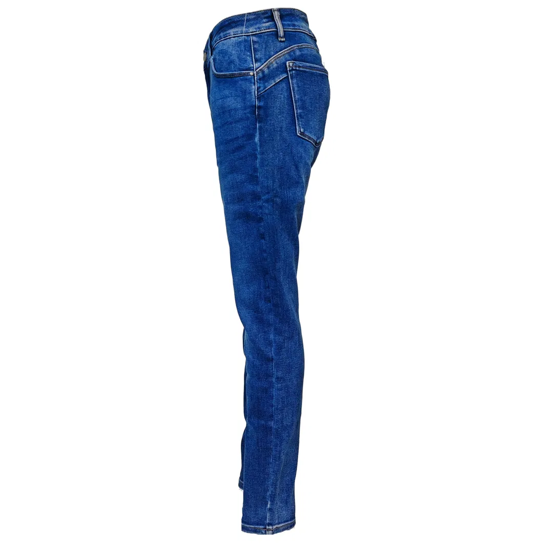 Calças Jeans Skinny Femininas Azul Escuro Clássicas de Cintura Alta Ajustadas em Denim
