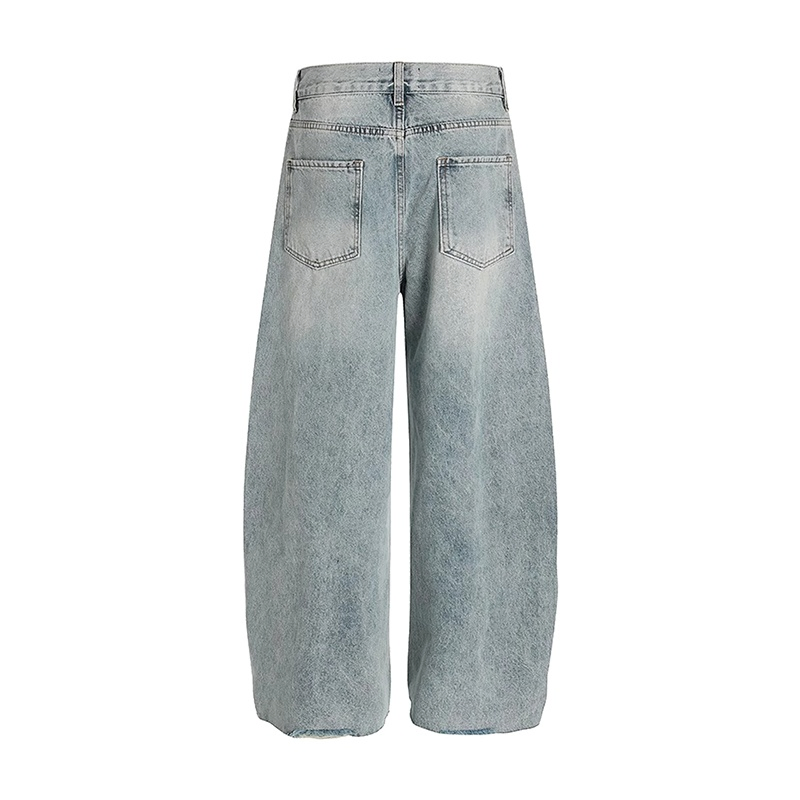 Fabricante Atacadista de Calças Jeans Masculinas Fornecedor Ajuste Relaxado Lavagem Suja Denim Texturizado Impressão de Letra Acabamento Amassado Mercado Europeu Fornecimento de Dropshipping OEM Logotipo Personalizado