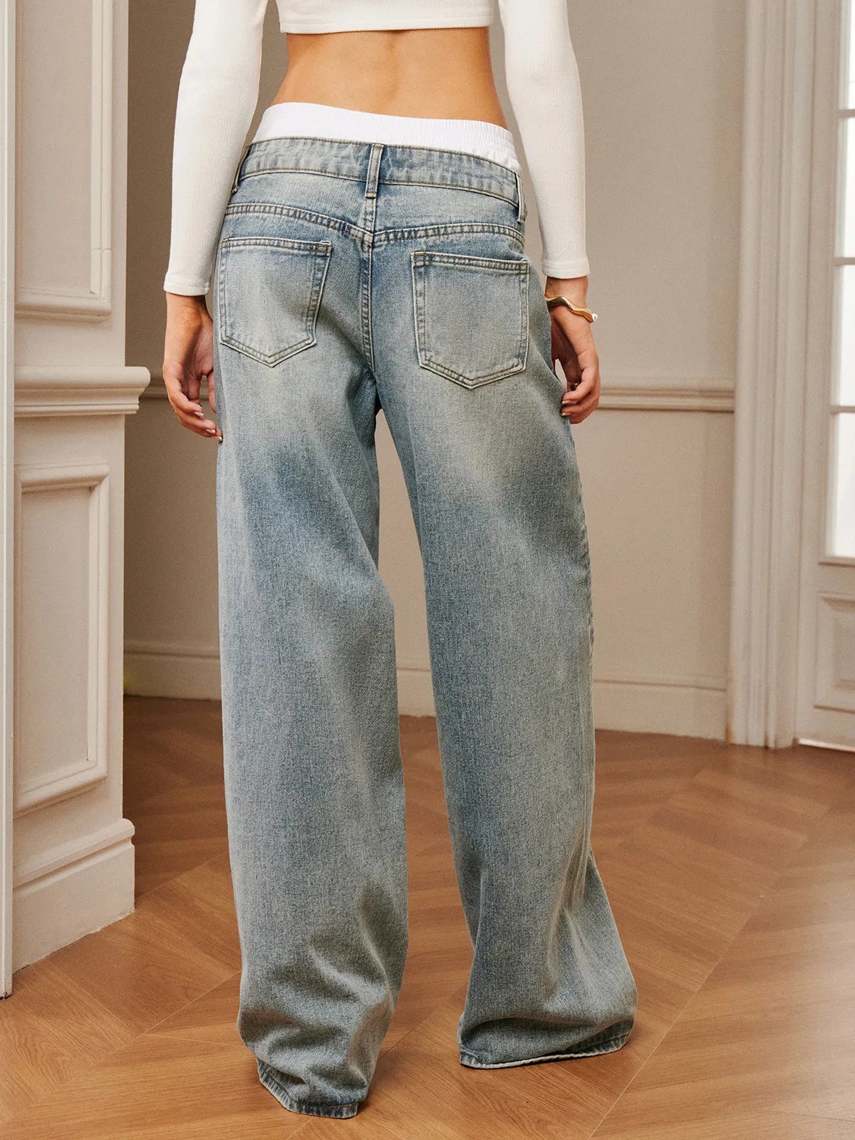Calças jeans largas personalizadas para mulheres, calças largas oversized, calças de perna larga para mulheres