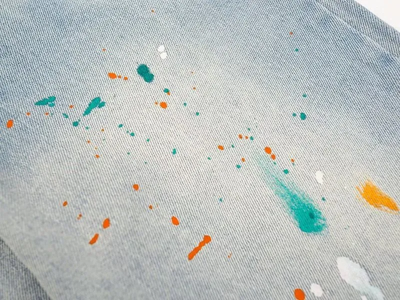 Calças de Tecido Splash-Ink de Hip Hop Retro Americana para Homens, Soltas, Retas e Micro Flare