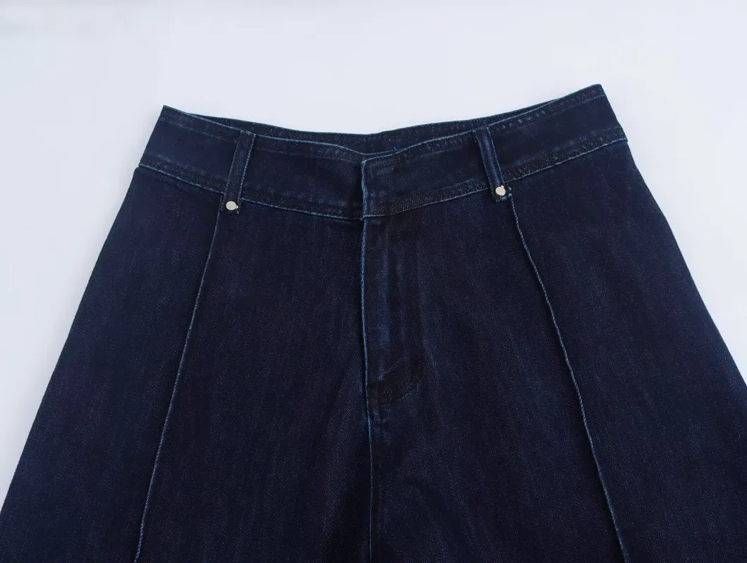Jeans de cintura alta e perna larga estilizados e personalizados para a moda moderna feminina