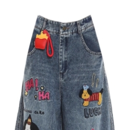 Calças de Jeans Bordadas em Patches de Estilo Americano Divertido para Homens e Mulheres no Mesmo Estilo, Nova Tendência, Ajuste Relaxado, Largas e Longas