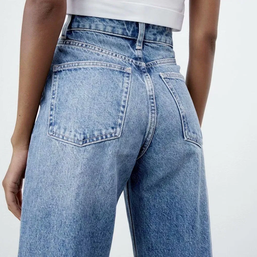 Personalize Calças de Denim Soltas para Mulheres da Nova Moda, Cintura Alta, Lavadas, Rasgadas em Algodão Y2K Jeans