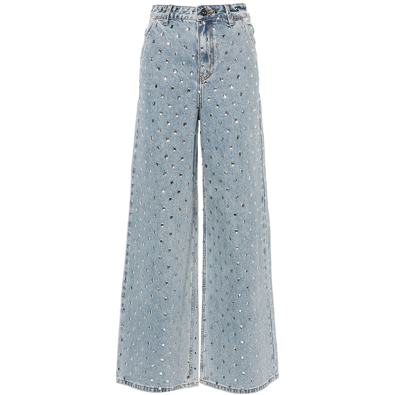 Jeans femininos de cintura baixa, corte reto, soltos, com lavagem retro e diamantes, brilhantes, estilo de rua sexy, roupa casual