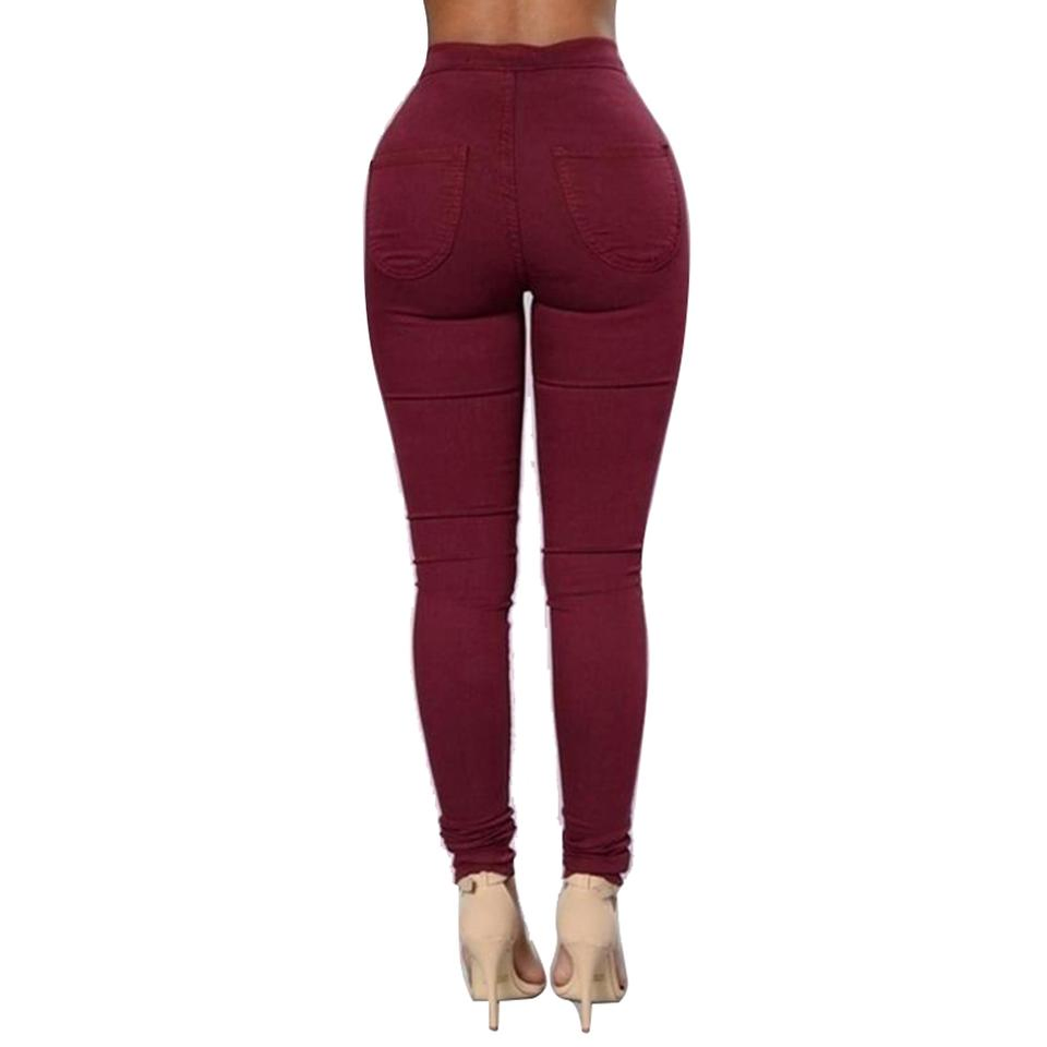 Calças Skinny Femininas Cor Doce Slim Stretch Pernas Básicas Casuais Calças Femininas Jeans de Cintura Alta