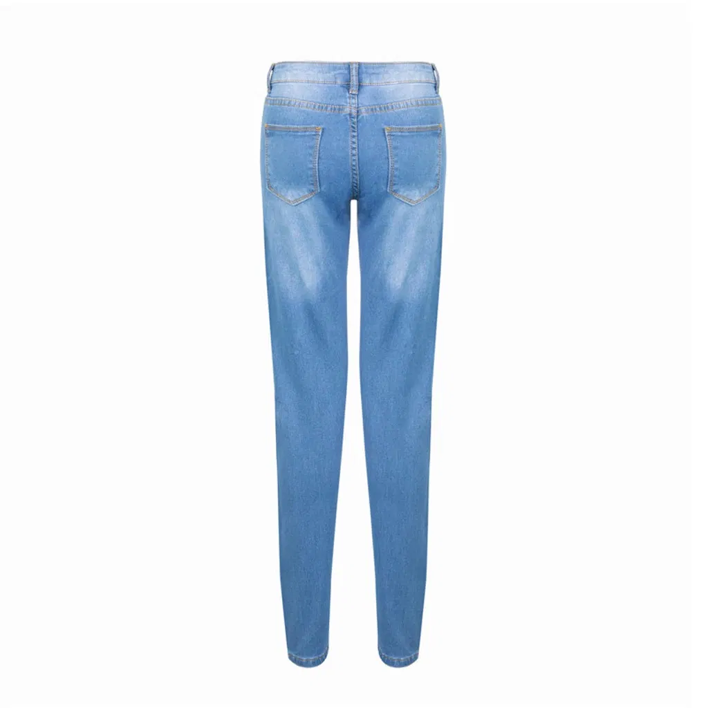 Calças femininas de cintura alta skinny de denim personalizadas de alta qualidade