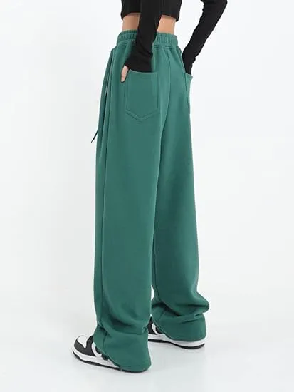 Calças de moletom largas femininas, casuais, soltas, para yoga, confortáveis, calças de lounge, joggers baggy, calças de moletom com bolsos