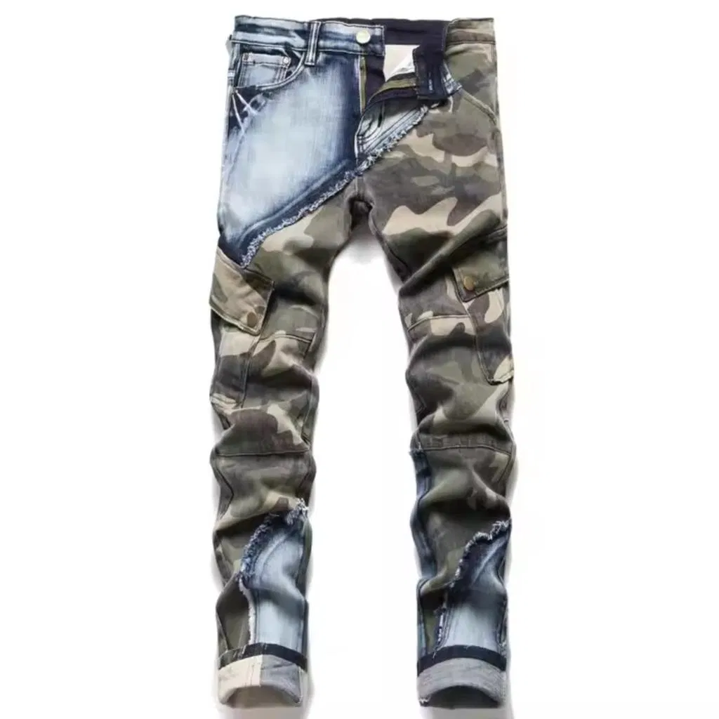 Calças Jeans Slim-Fit Estilosas para Homens, Calças Cargo Masculinas Populares e Elásticas