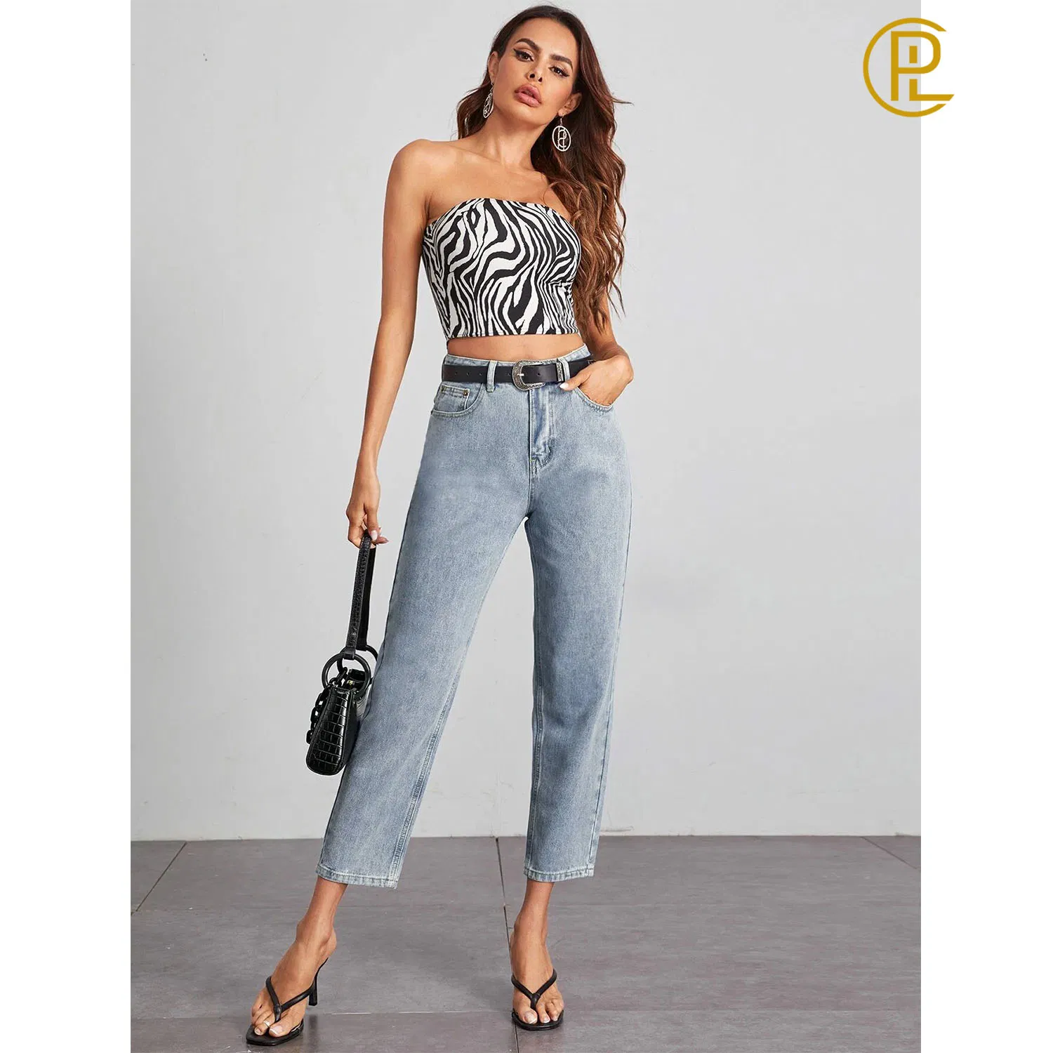 Vendas de Fábrica Jeans de Denim Feminino Simples de Alta Qualidade