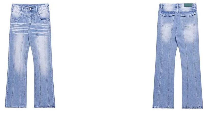 Calças Jeans Azul Denim Relaxadas Slimmest Micro Flare para Homens Mais Vendidas