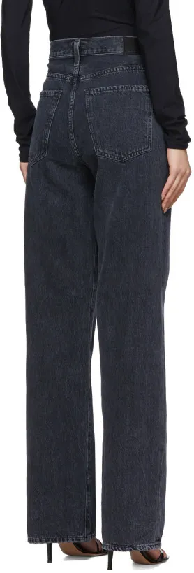 Calças de Jeans de Cintura Alta Relaxadas e Largas para Mulheres com Preto