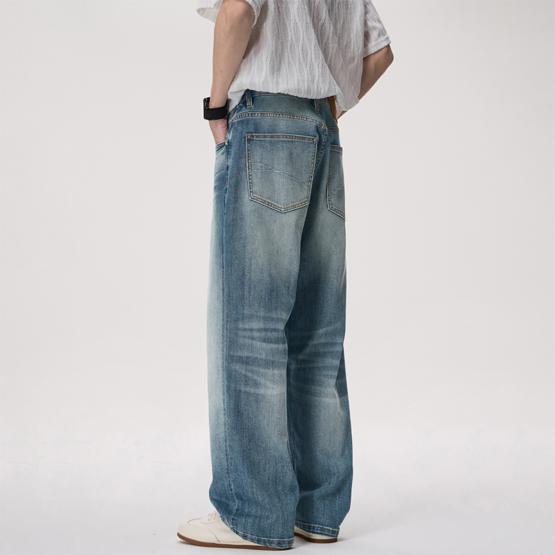 Moda de Tendência Hip Hop Urbana Premium Soft Gradiente Calça Larga Rasgada Jeans de Cintura Alta