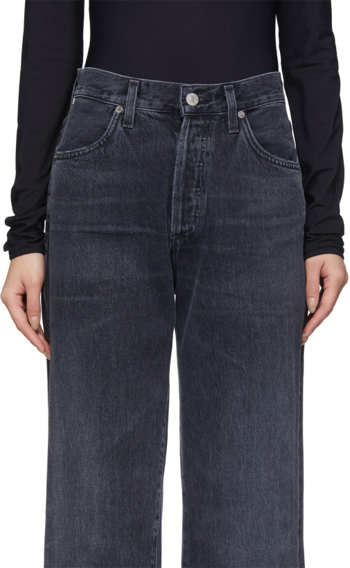 Calças de Jeans de Cintura Alta Relaxadas e Largas para Mulheres com Preto