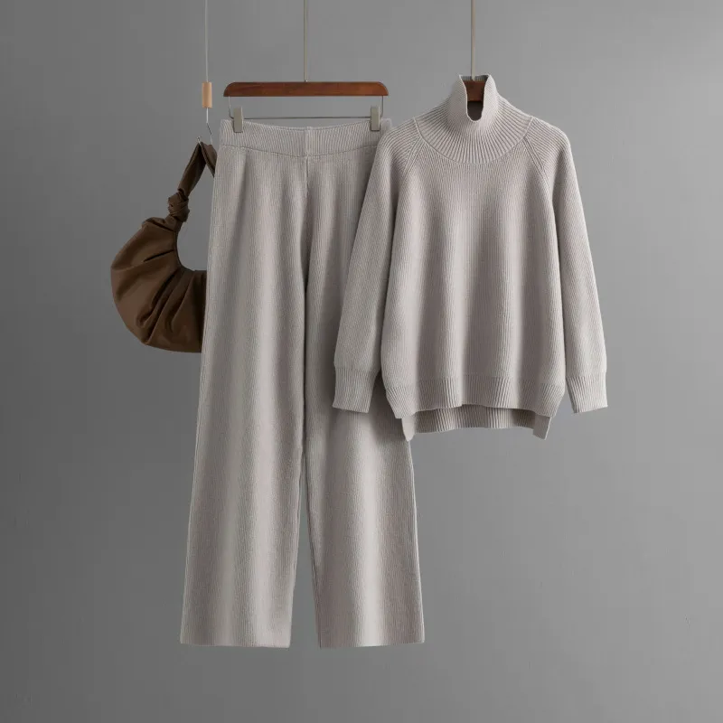 Atacado 2025 Outono Nova Era Reduzindo Casual Calças Largas Moda Suéter Tricotado Solto Conjunto Feminino