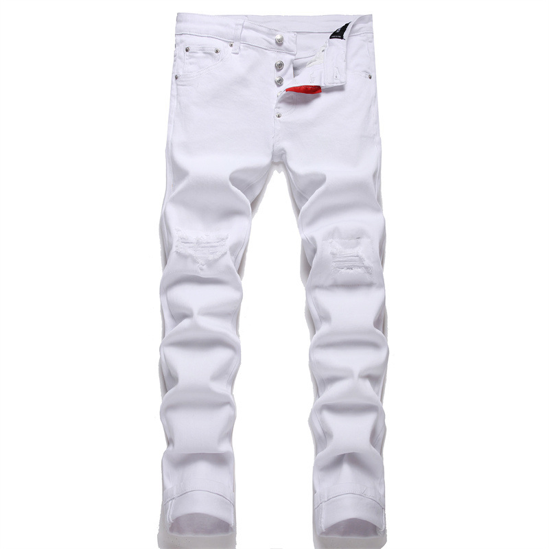 Calças Jeans Masculinas Relaxadas com Corte Reto e Stretch para Homens, Calças Reto Estilo Desgastado, Conforto com Cintura Flexível