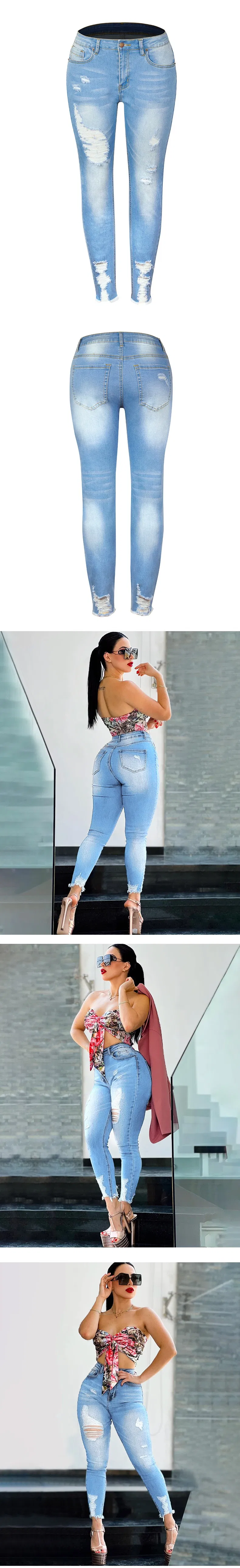 Novas Calças Jeans de Lápis para Mulheres com Cintura Média e Alta Elasticidade da Amazon Fashion, Jeans Rasgados