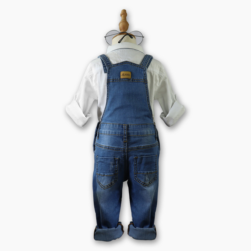Macacão de Denim Infantil para Crianças, Casual, com Pernas Largas, Suspensório, Calças Jeans, Macacão para Bebês em Denim