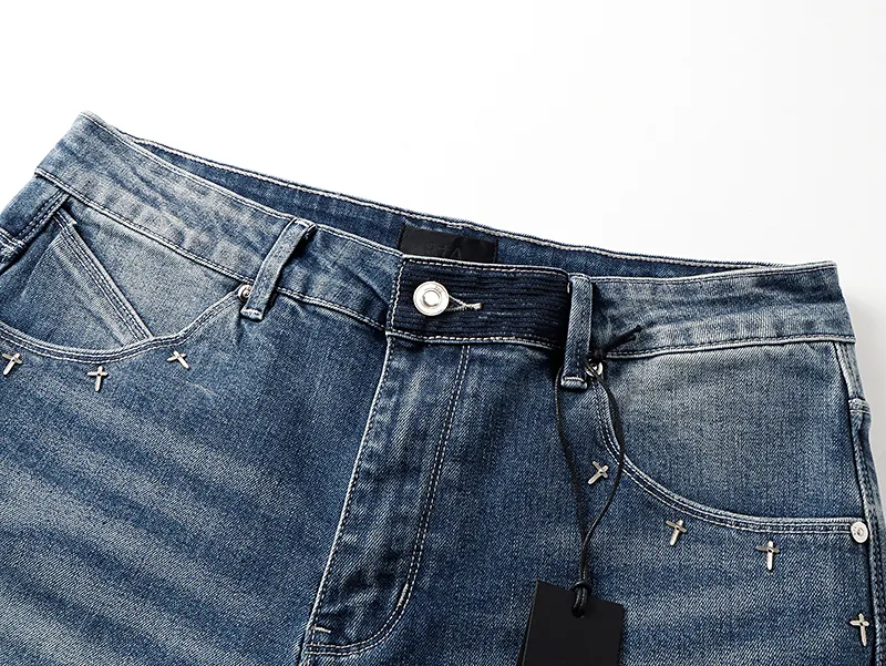 Calças Jeans Slim Tapered Masculinas Atacado em Mistura de Algodão Premium
