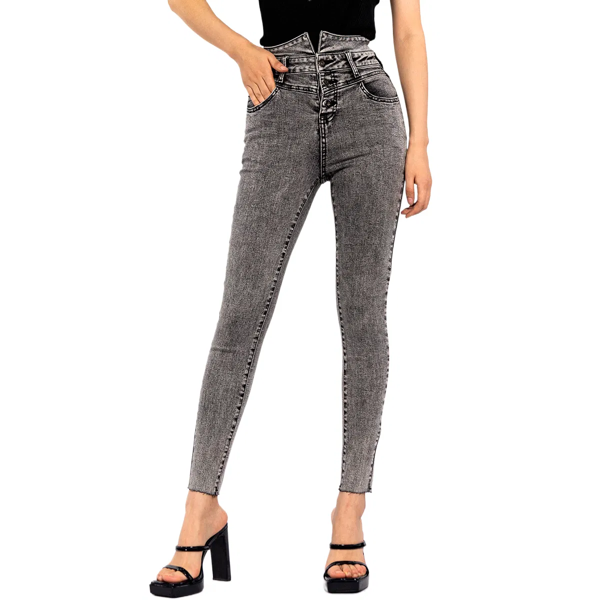 Jeans skinny de cintura alta com controle de barriga para mulheres, moda primavera verão