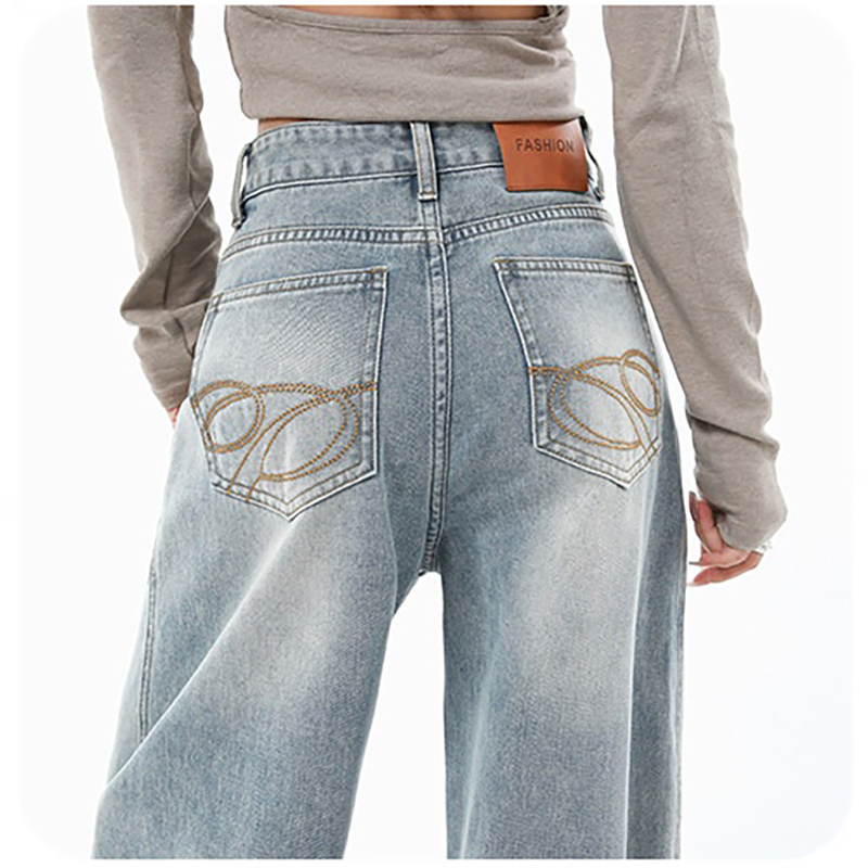 Calças Jeans Femininas de Cintura Alta, Largas e com Corte Reto e Solto