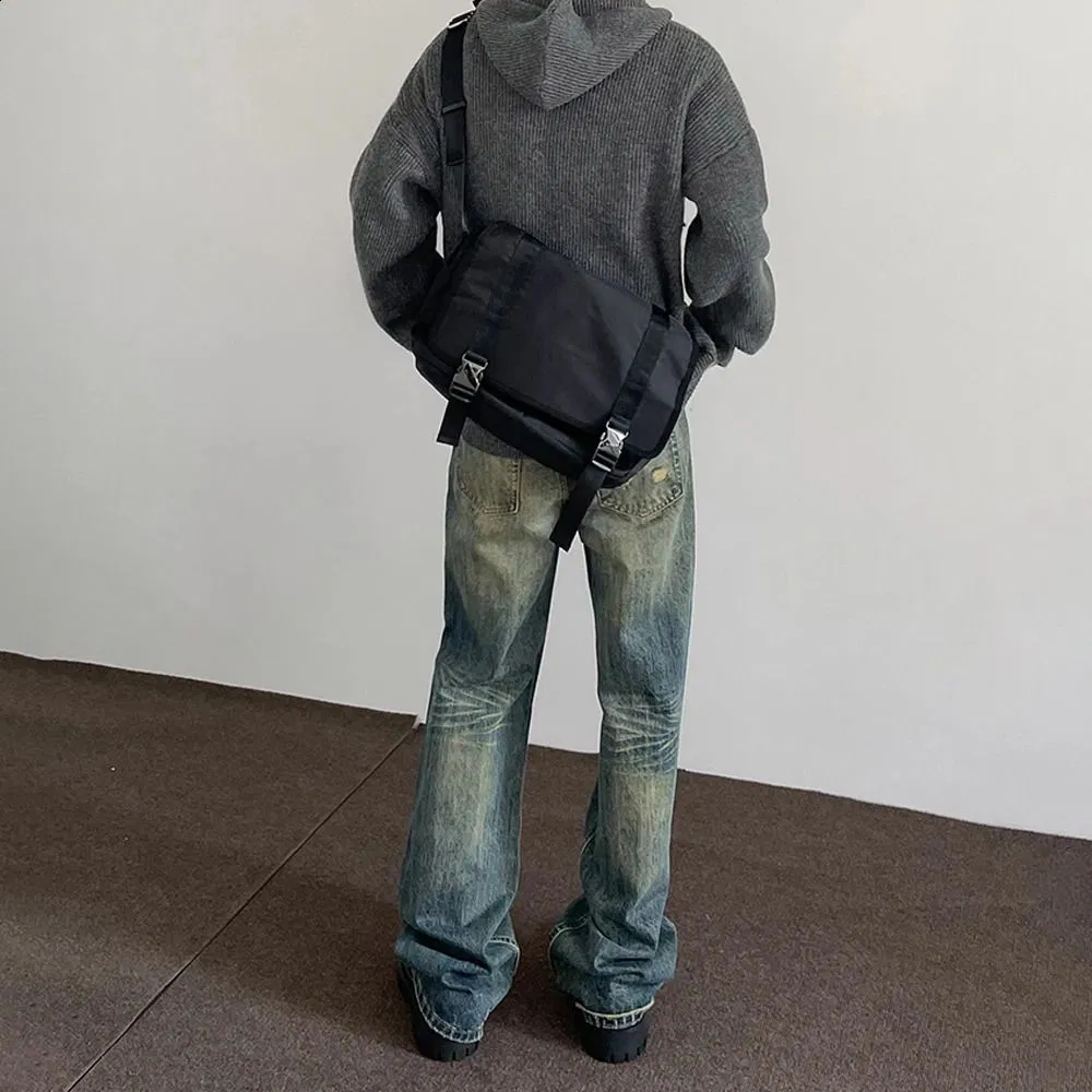 Y2K Calças Jeans Baggy Vintage Azul Desgastadas para Homens - Calças Casuais de Perna Reta para Outono Inverno - Calças de Denim Largadas 240911