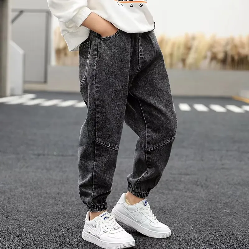 Calças Jeans Casuais Slim-Fit de Algodão Elástico para Crianças, Leves e Ecológicas