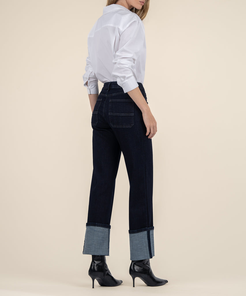 Calças femininas retas de denim de alta cintura personalizadas premium da China