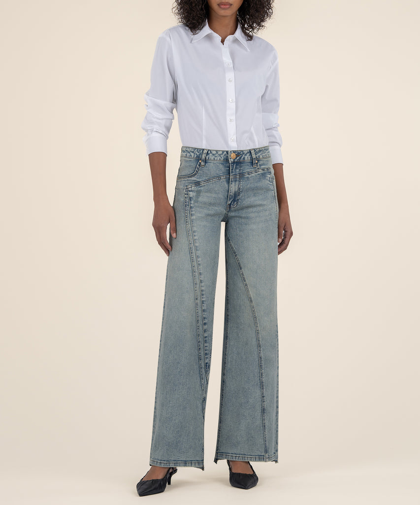 Calças de Denim Cropped com Acabamento Desgastado Vintage para Mulheres, Calças Largas de Ajuste Solto, Jeans Baggy Femininos de Moda Oversized