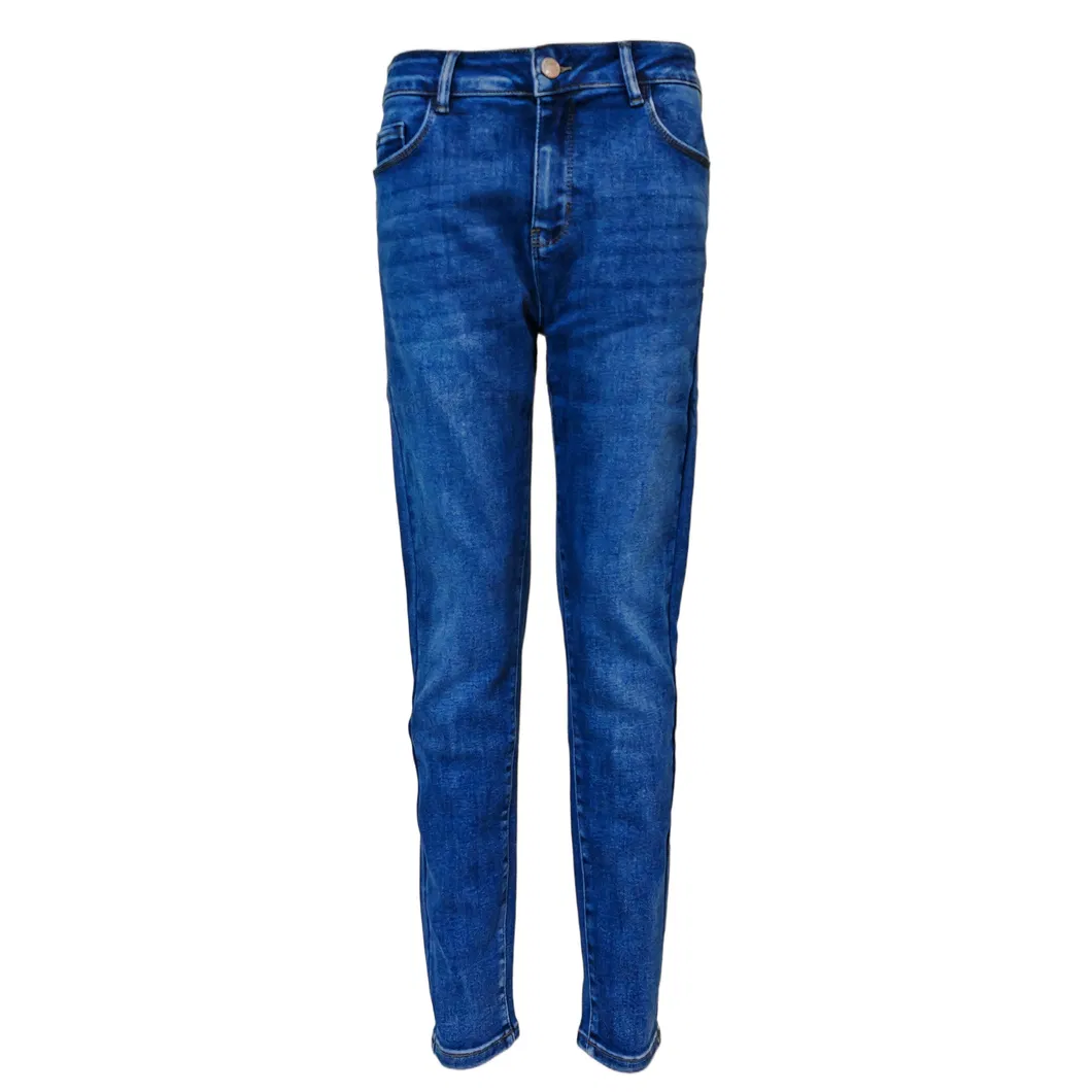 Calças Jeans Skinny Femininas Azul Escuro Clássicas de Cintura Alta Ajustadas em Denim