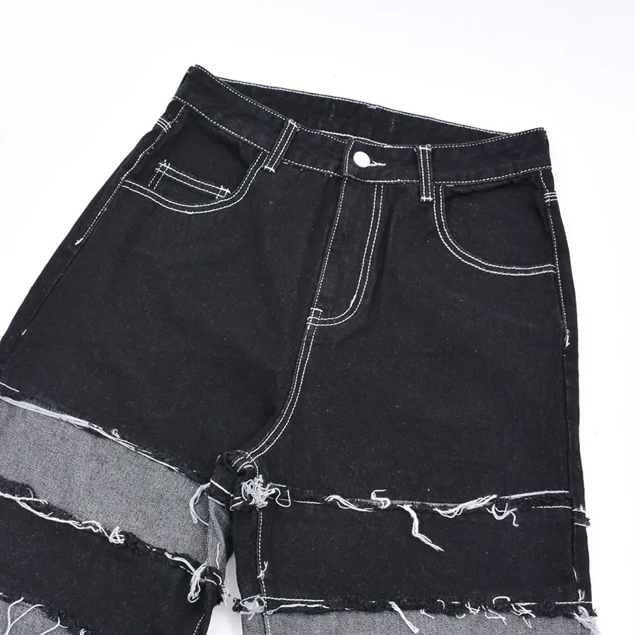 Calças jeans skinny de denim preto em patchwork listrado com acetato para homens