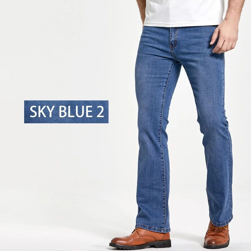 Calças Jeans Masculinas Plus Size Corte Boot Cut Levemente Flare Slim Fit Skinny Azul Preto Clássicas Masculinas em Denim Stretch
