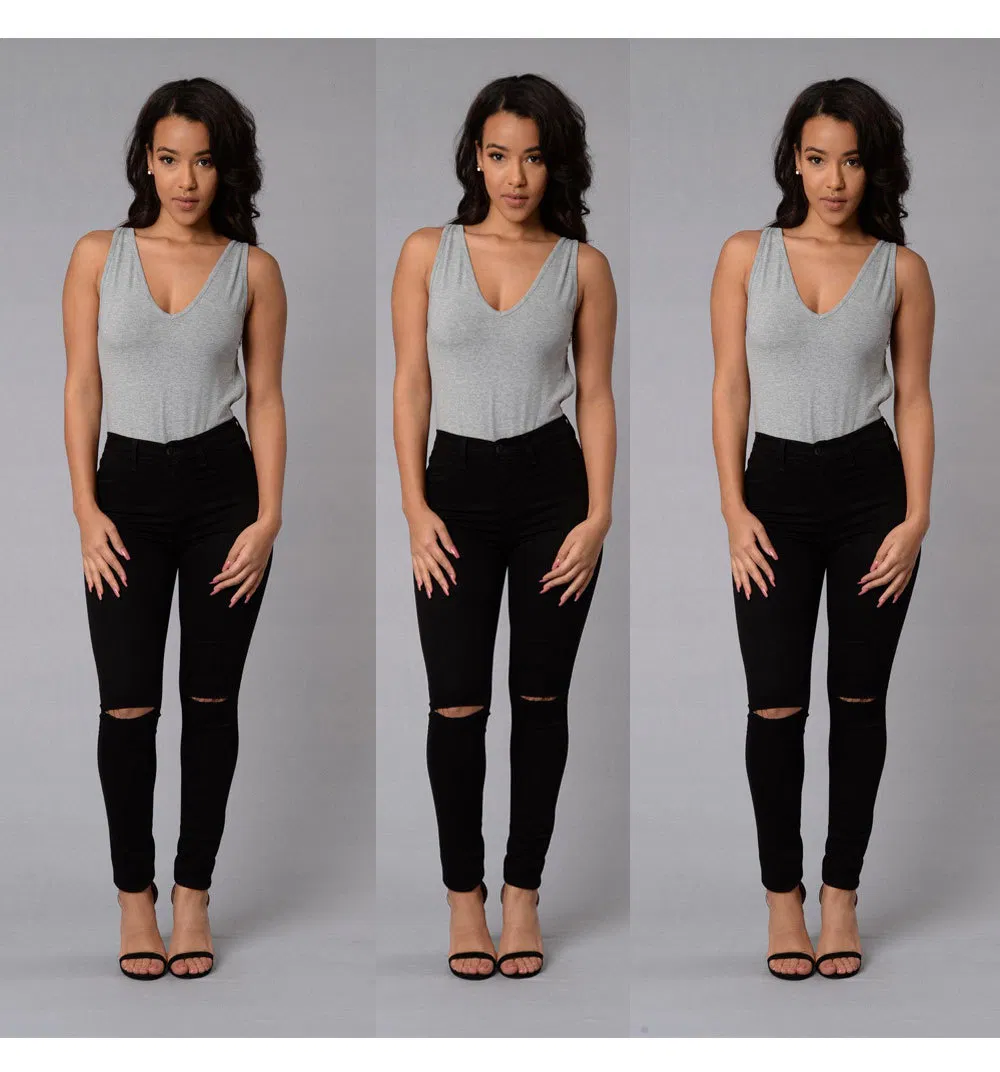 Calças skinny femininas de alta qualidade personalizadas, atacado, calças de denim tipo lápis