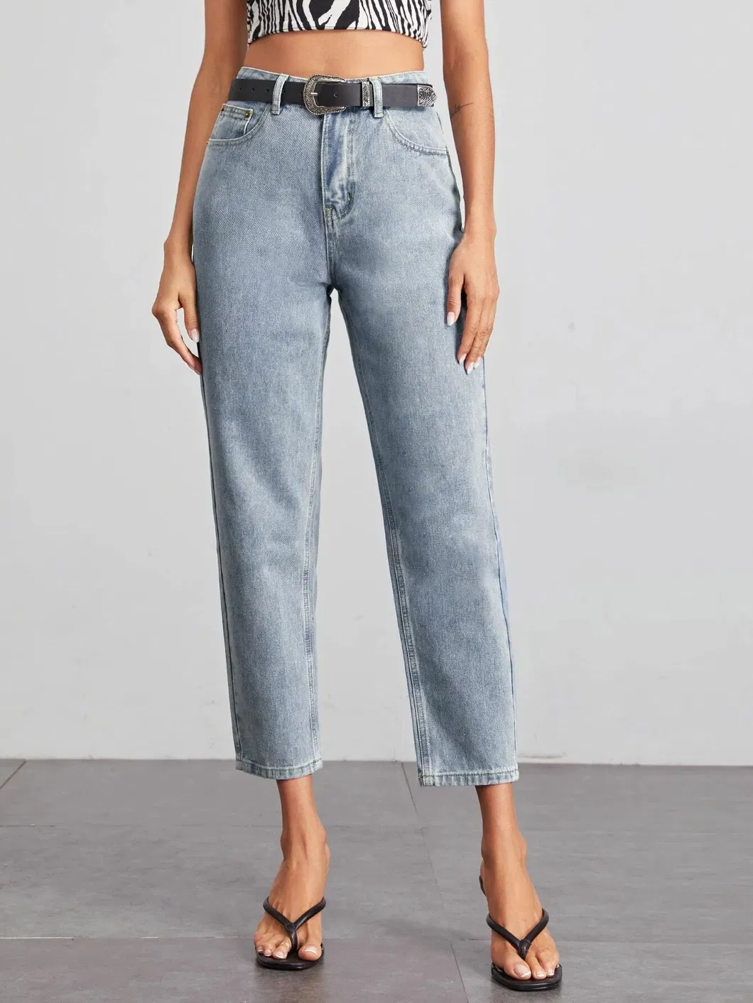 Vendas de Fábrica Jeans de Denim Feminino Simples de Alta Qualidade