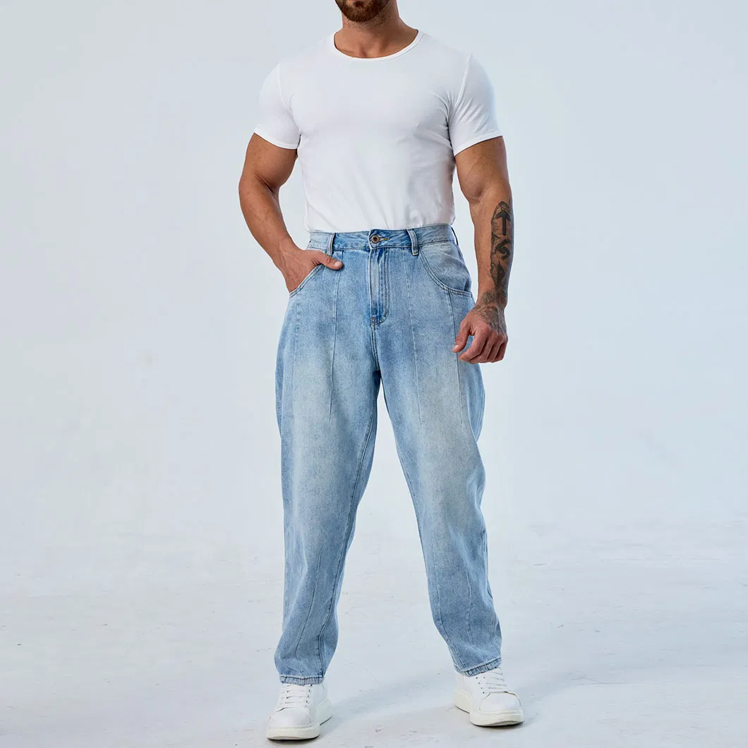 Calças baggy plissadas azul brilhante personalizadas para homens