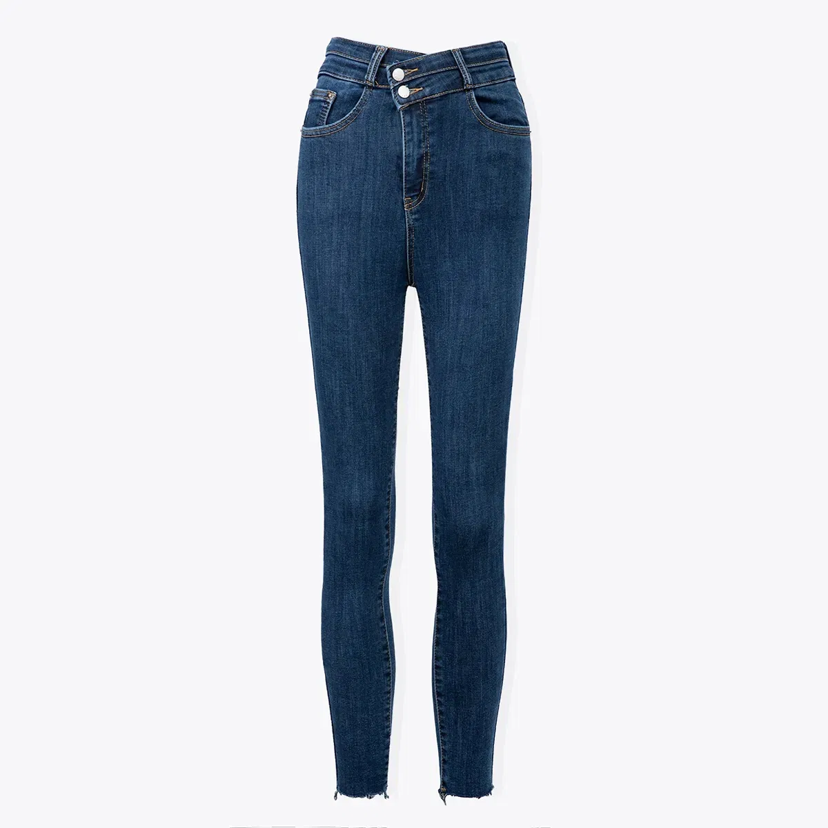 Calças Jeans Femininas Azuis de Cintura Alta Casuais Respiráveis com Franjas Largas