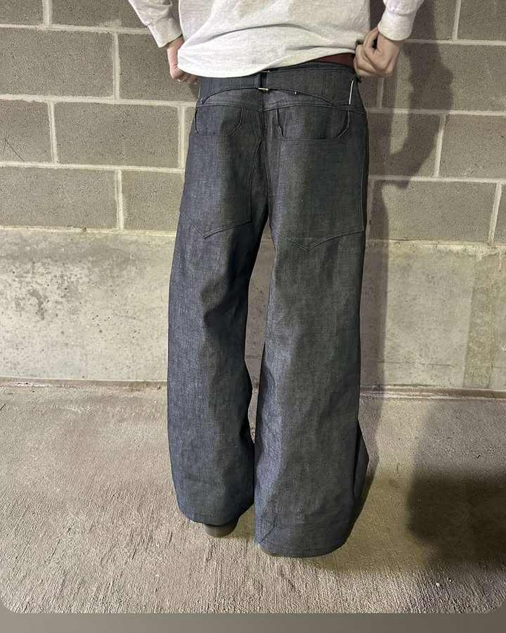 Calças jeans baggy masculinas vintage indigo azul escuro com pernas largas e costura contrastante reta, padrão sólido para o outono