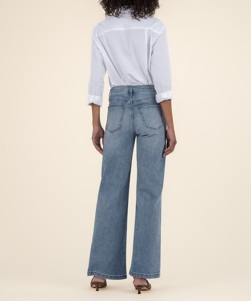 Calças de Denim Lavadas Slim e Estilosas para Mulheres com Cintura Alta