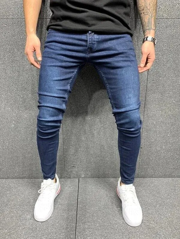 Calças Slim Fit Rasgadas para Homens Jeans Skinny Desgastados Jeans Stretch para Homens