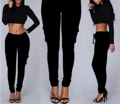 Calças Legging de Moda para Mulheres com Cordão Casual Cintura Alta Cargo Tamanho Plus Calças Longas