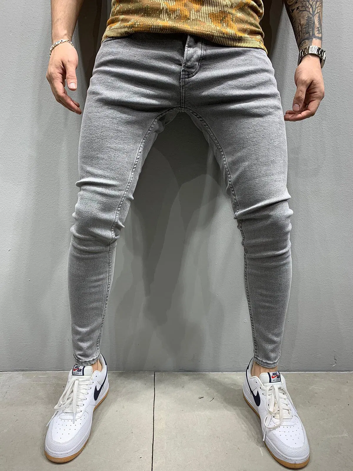 Calças Slim Fit Rasgadas para Homens Jeans Skinny Desgastados Jeans Stretch para Homens