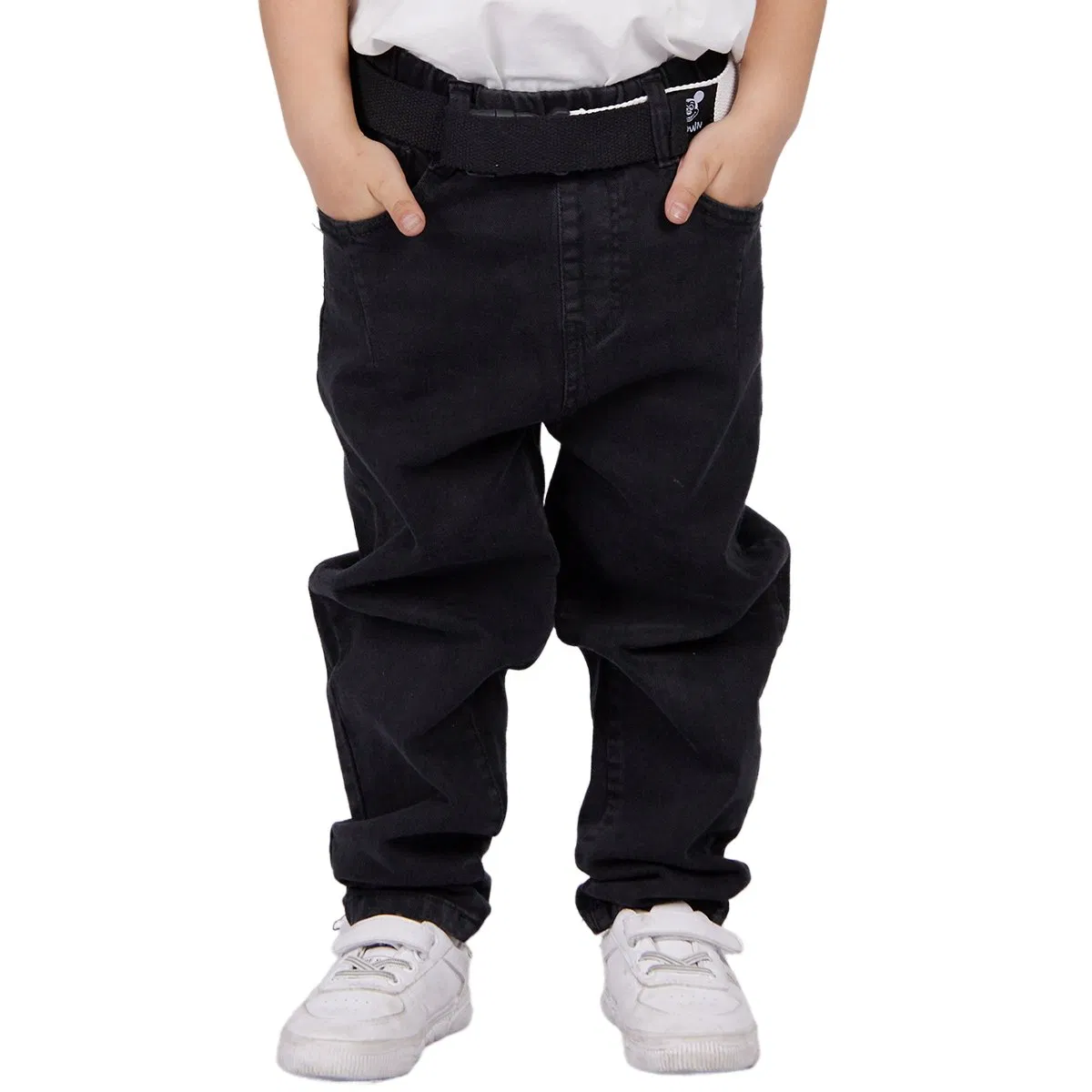Cintura Personalizada Preta Reta Stretch Conforto Calças Infantis Meninos Jeans