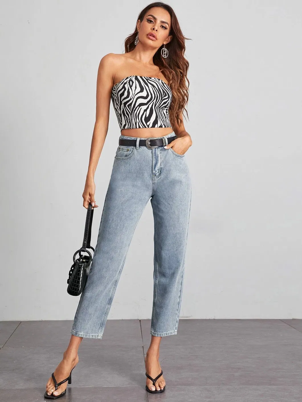 Vendas de Fábrica Jeans de Denim Feminino Simples de Alta Qualidade