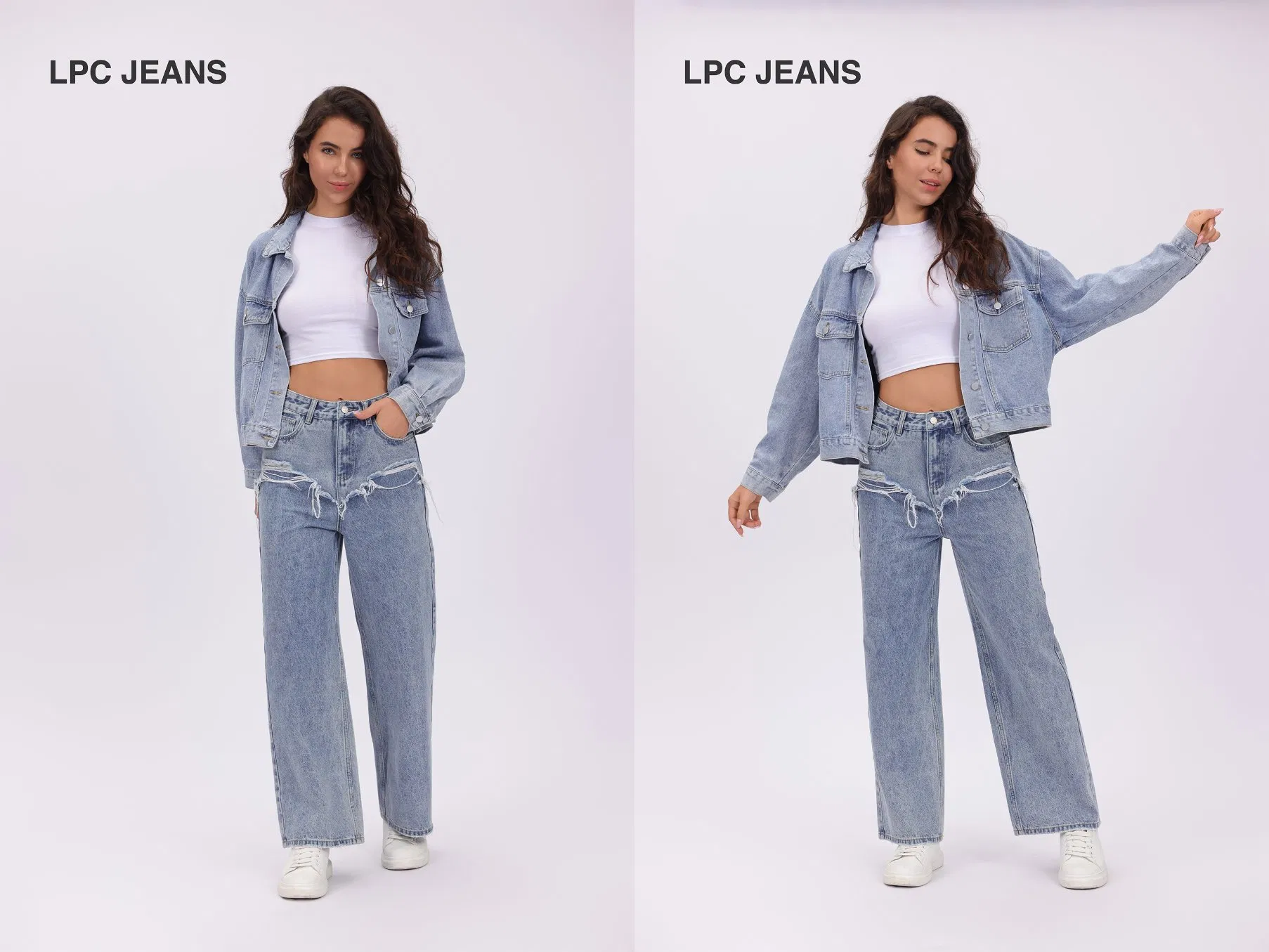 Calça Jeans Retas de Denim Azul Claro com Tendência de Mistura